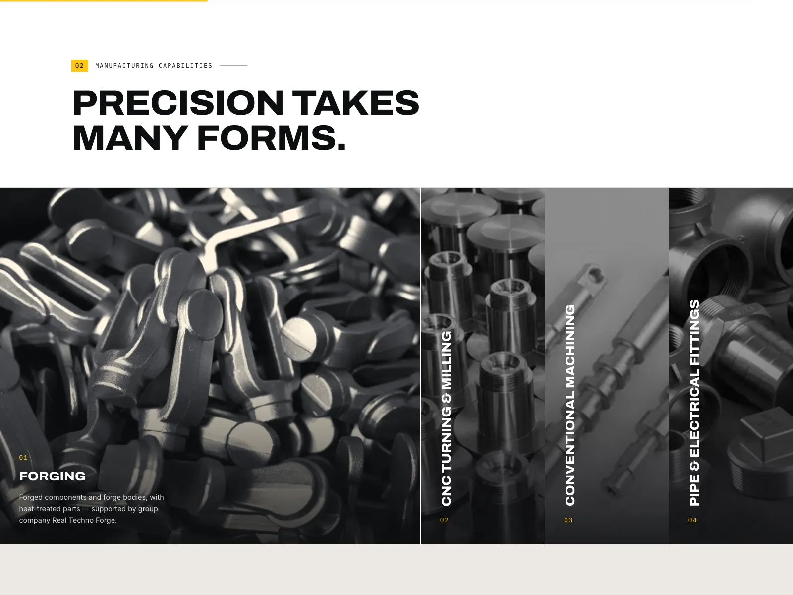 Real Tech Engineering capabilities gallery showing forging and machining processes