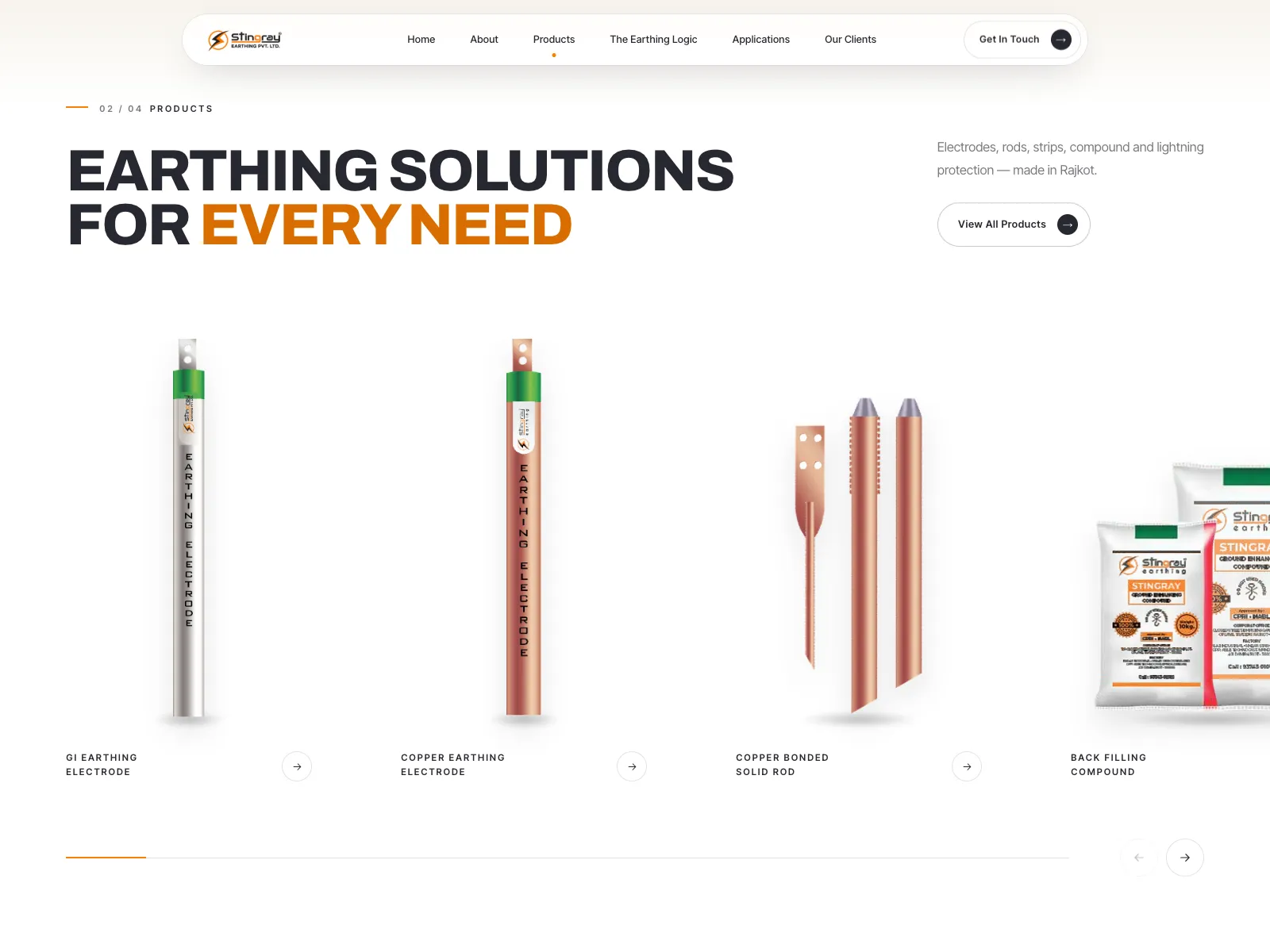 Stingray Earthing product carousel showing earthing electrodes and accessories