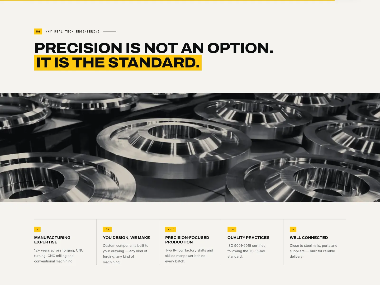 Real Tech Engineering why-us section listing the company's strengths
